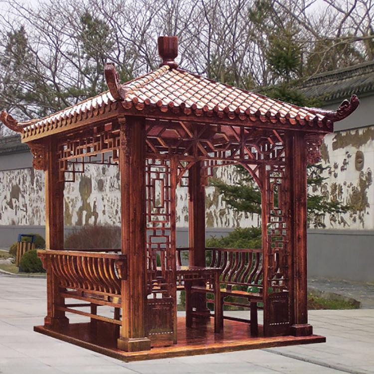 仿古雙層防腐碳化木亭子定制 傳承古韻，鑄就戶外園林景觀新標(biāo)桿